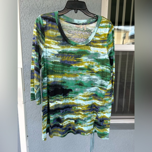 Logo By Lori Goldstein Abstract 3/4 Sleeve Stretchy Drawing Hem Tunic Top Size M - Picture 1 of 4